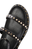 Women's Black Ankle Strap Metal Detailed Leather Sandals | Derimod