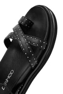 Women's Black Leather Sandals with Metal Buckle Ankle Detail | Derimod