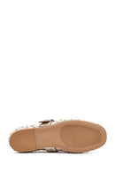 Women's Beige Buckled Stoned Leather Ballerinas | Derimod