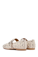 Women's Beige Buckled Stoned Leather Ballerinas | Derimod