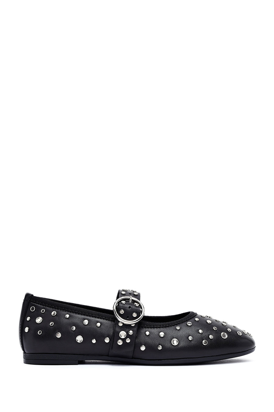 Women's Black Buckled Stoned Leather Ballerinas 25SFD270718 | Derimod