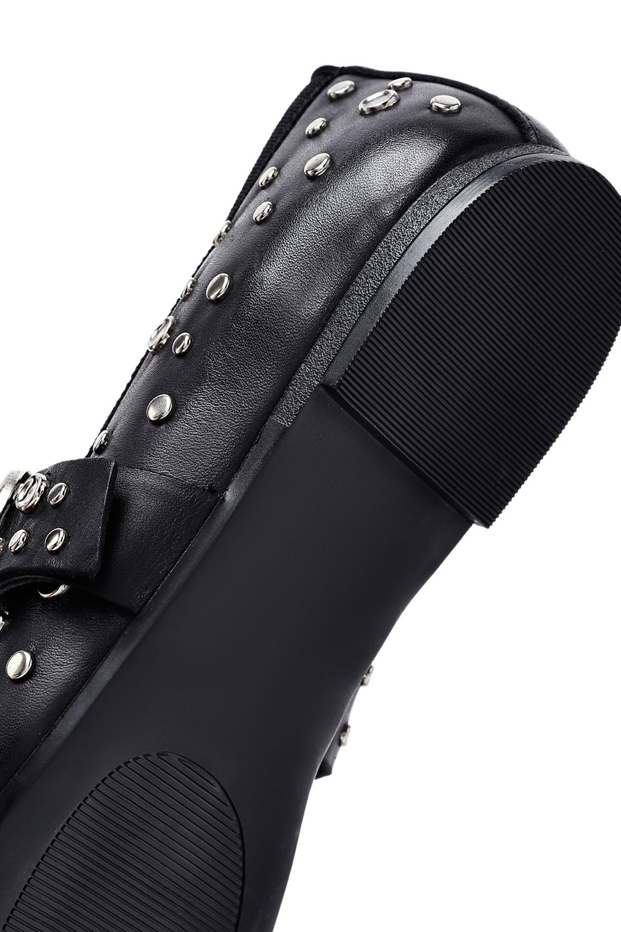 Women's Black Buckled Stoned Leather Ballerinas