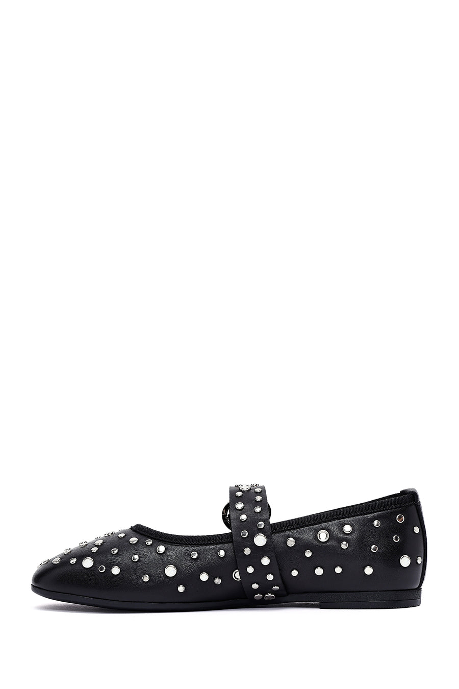 Women's Black Buckled Stoned Leather Ballerinas