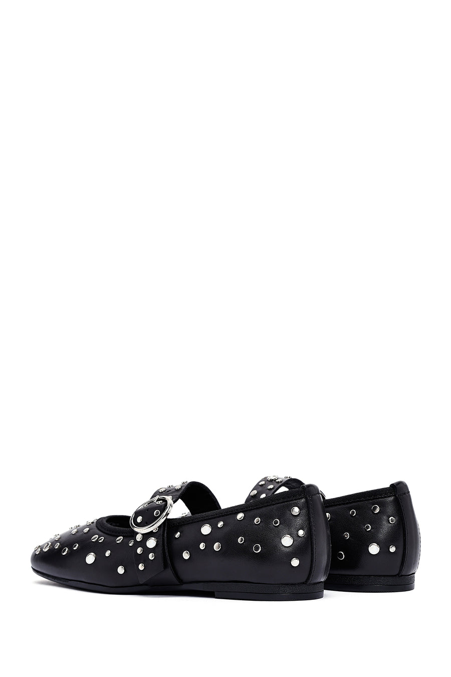 Women's Black Buckled Stoned Leather Ballerinas