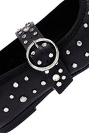 Kadın Siyah Tokalı Taşlı Deri Babet | Derimod