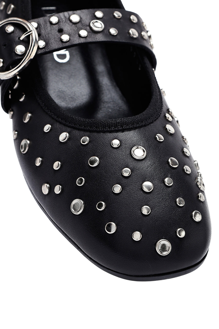 Women's Black Buckled Stoned Leather Ballerinas