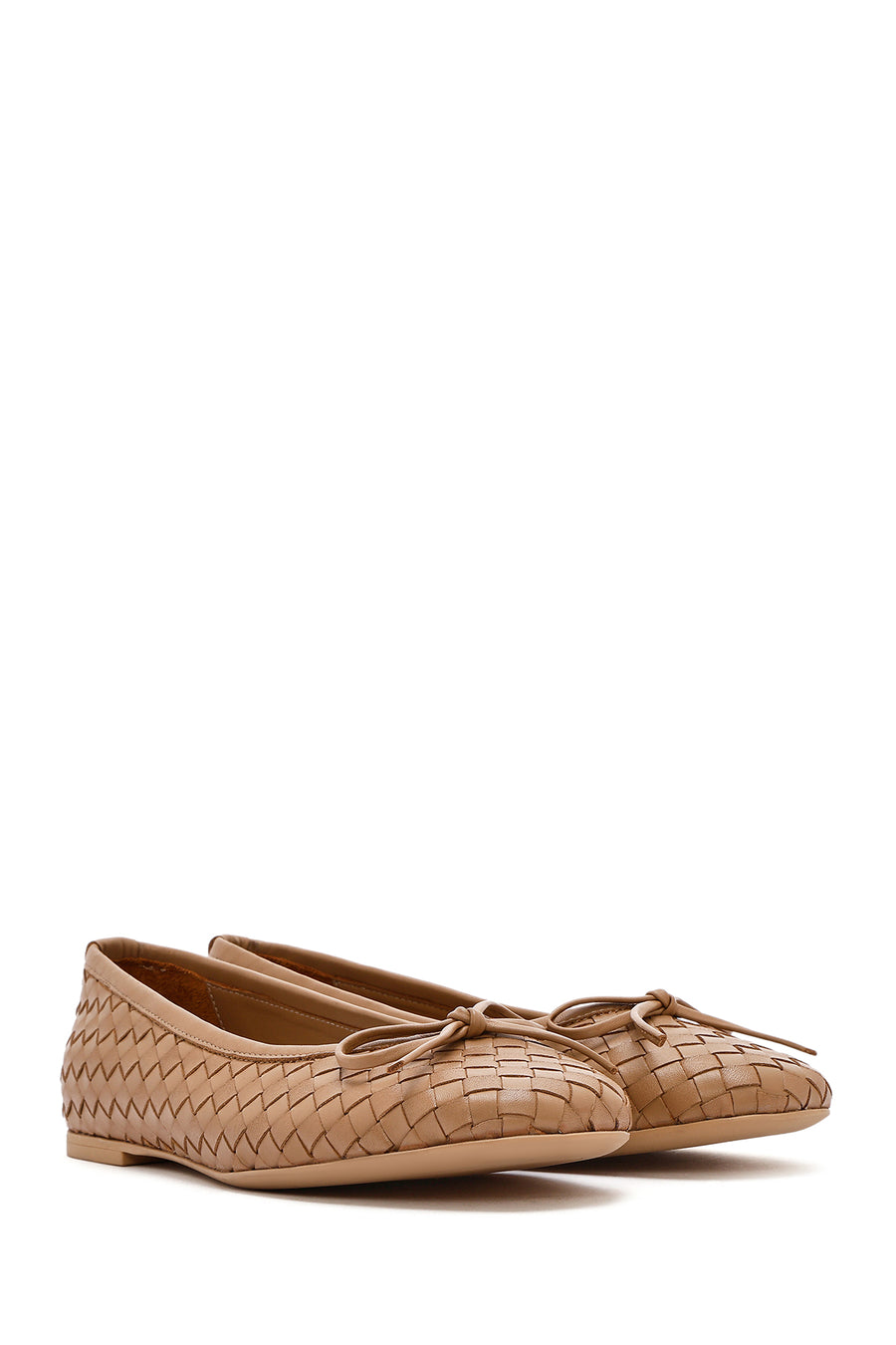 Women's Beige Braided Leather Ballerinas