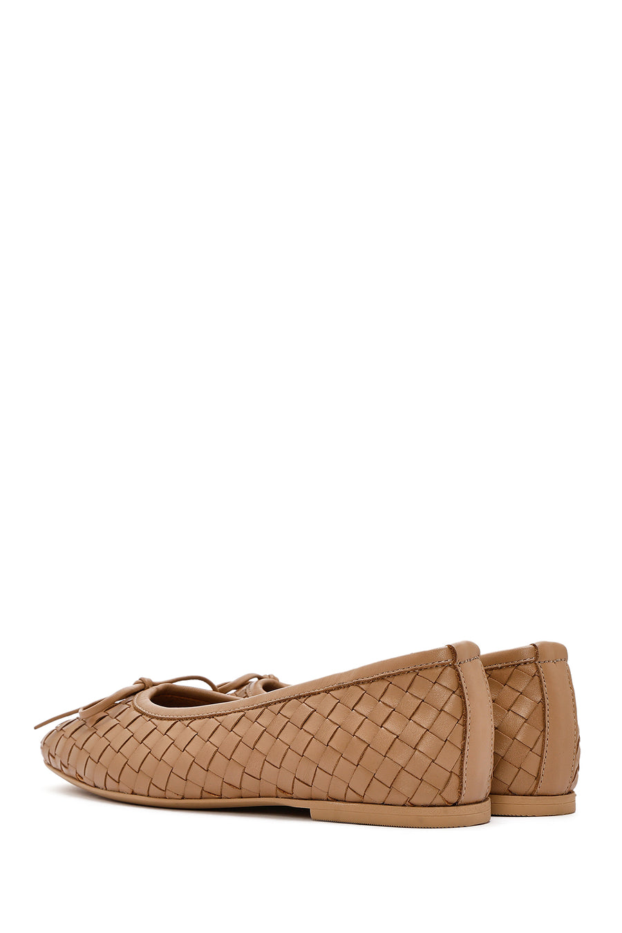 Women's Beige Braided Leather Ballerinas