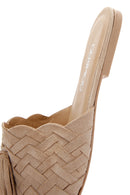Women's Beige Knit Leather Slippers | Derimod
