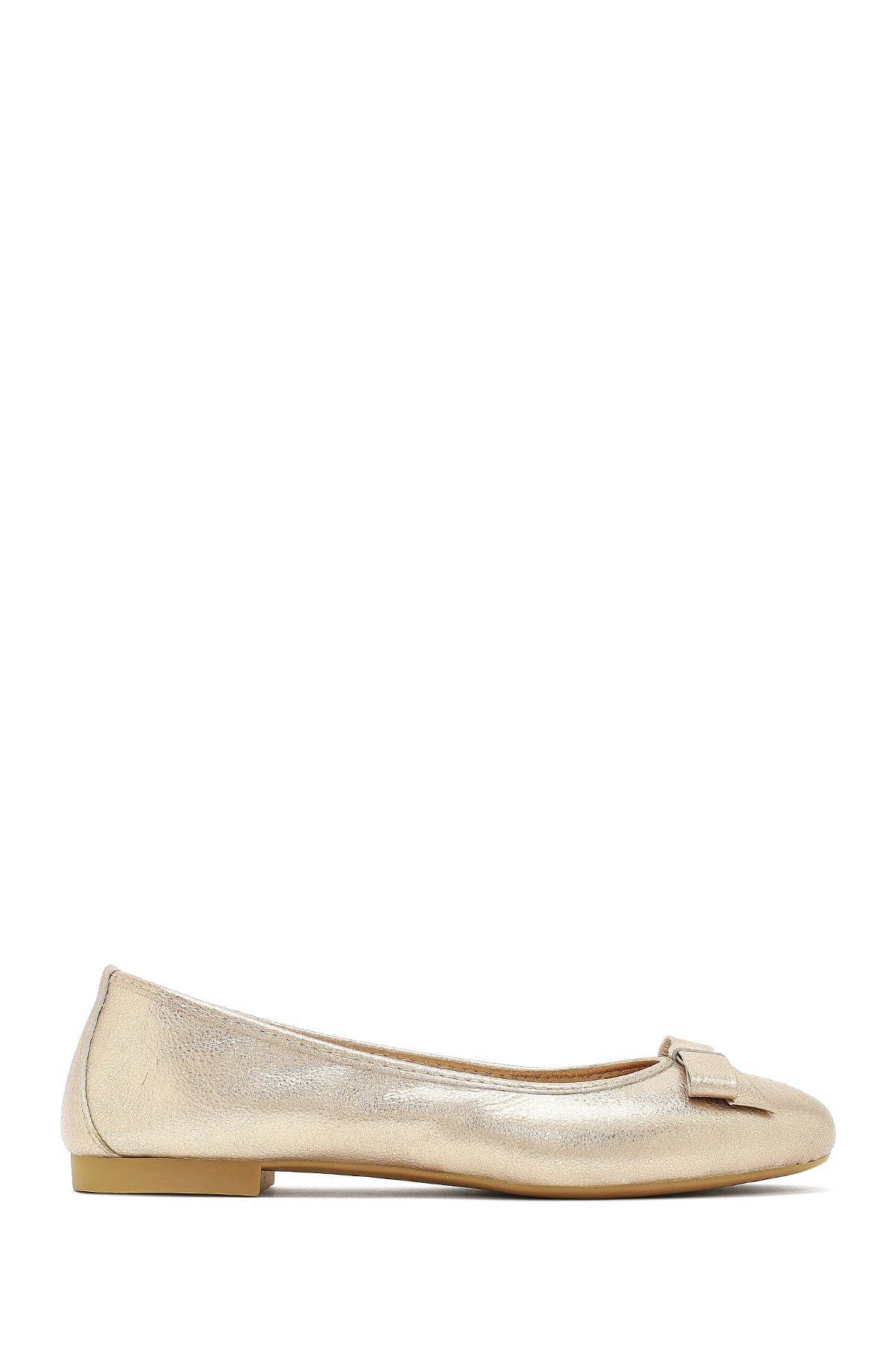 Women's Gold Metallic Leather Ballet Flat 25SFD291232 | Derimod