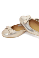 Women's Gold Metallic Leather Ballet Flat | Derimod