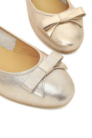 Women's Gold Metallic Leather Ballet Flat | Derimod