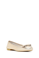 Women's Gold Metallic Leather Ballet Flat | Derimod