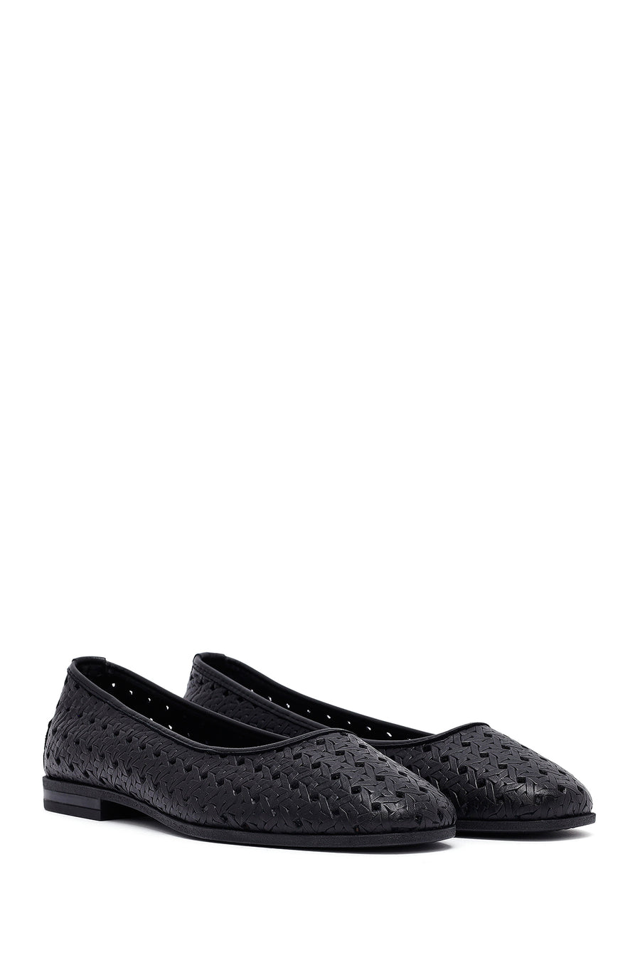 Woman Black Patterned Leather Babet