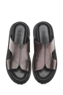 Kadın Antrasit Kalın Tabanlı Metalik Deri Terlik | Derimod