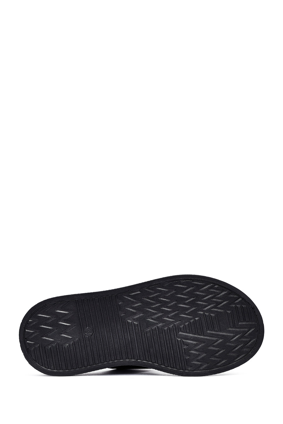Women's Black Stoned Thick Soled Leather Slippers