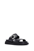 Kadın Siyah Taşlı Kalın Tabanlı Deri Terlik | Derimod