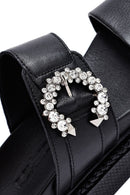 Kadın Siyah Taşlı Kalın Tabanlı Deri Terlik | Derimod