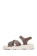 Kadın Vizon Çift Bantlı Süet Deri Sandalet | Derimod