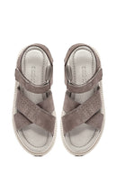 Kadın Vizon Çift Bantlı Süet Deri Sandalet | Derimod