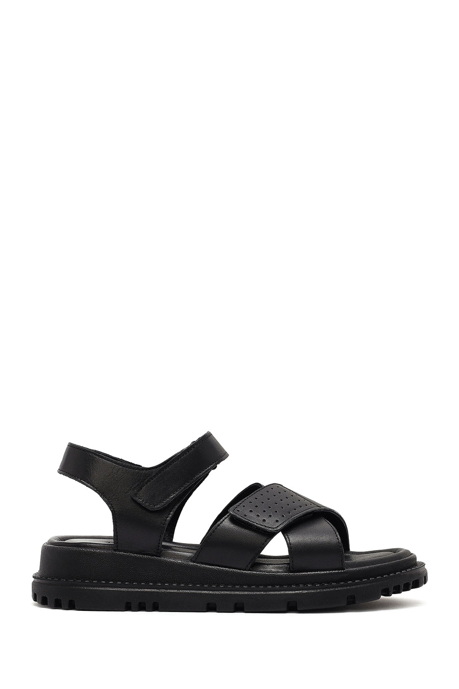 Women's Black Strappy Thick-Sole Leather Sandals 25SFD300818 | Derimod