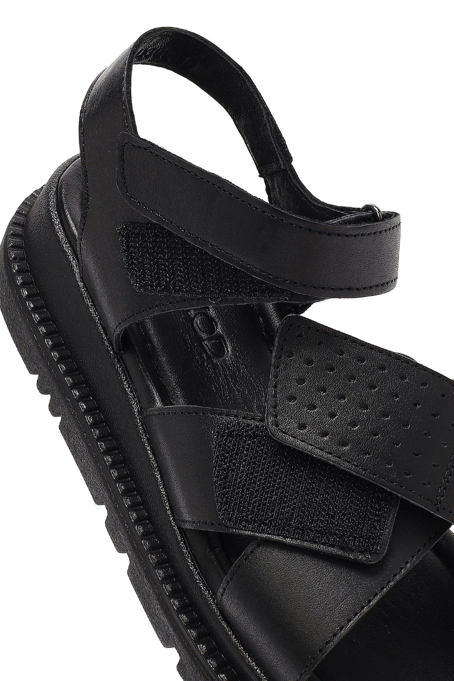 Women's Black Strappy Thick-Sole Leather Sandals