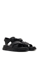Women's Black Strappy Thick-Sole Leather Sandals | Derimod