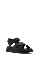 Women's Black Strappy Thick-Sole Leather Sandals | Derimod