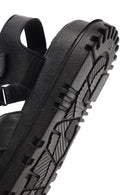 Women's Black Strappy Thick-Sole Leather Sandals | Derimod