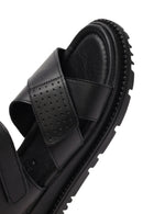 Women's Black Strappy Thick-Sole Leather Sandals | Derimod