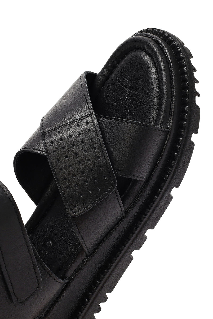 Women's Black Strappy Thick-Sole Leather Sandals
