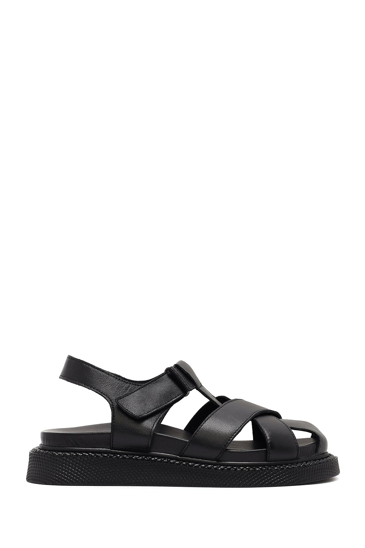 Women's Black Strappy Thick-Sole Leather Sandals 25SFD300918 | Derimod