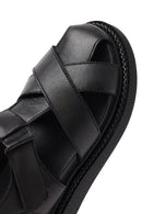 Women's Black Strappy Thick-Sole Leather Sandals | Derimod
