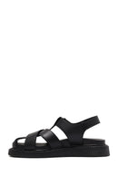 Women's Black Strappy Thick-Sole Leather Sandals | Derimod