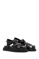 Women's Black Strappy Thick-Sole Leather Sandals | Derimod
