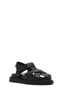 Women's Black Strappy Thick-Sole Leather Sandals | Derimod