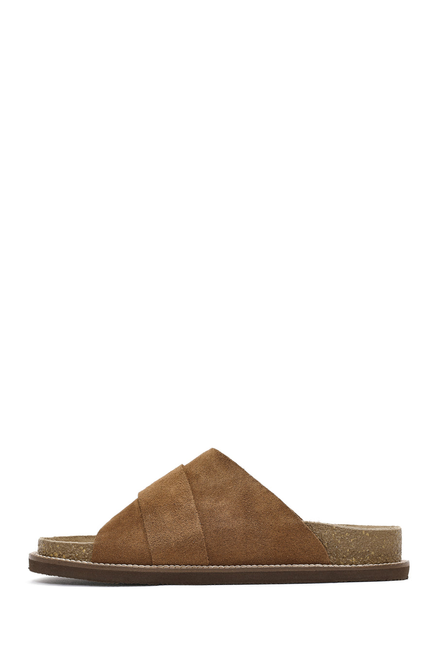 Women's Tan Strappy Suede Leather Slippers