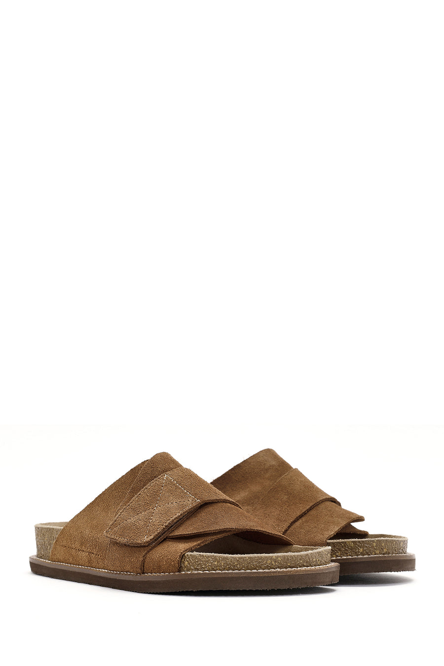 Women's Tan Strappy Suede Leather Slippers