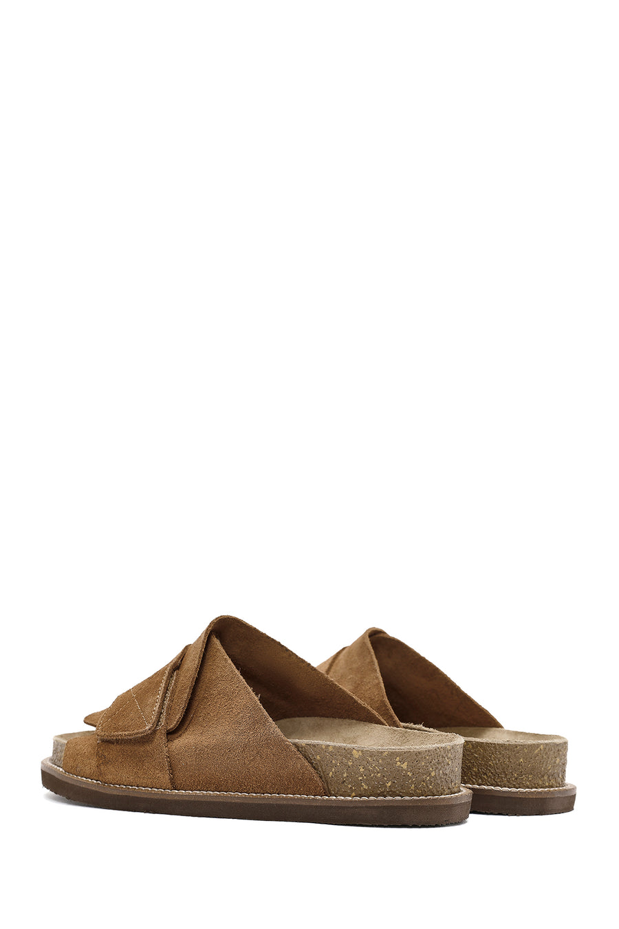 Women's Tan Strappy Suede Leather Slippers