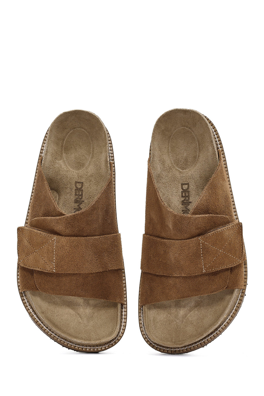 Women's Tan Strappy Suede Leather Slippers