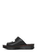 Kadın Siyah Çift Bantlı Deri Comfort Terlik | Derimod