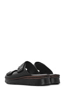 Kadın Siyah Çift Bantlı Deri Comfort Terlik | Derimod