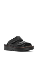 Kadın Siyah Çift Bantlı Deri Comfort Terlik | Derimod