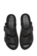 Kadın Siyah Çift Bantlı Deri Comfort Terlik | Derimod