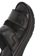 Kadın Siyah Çift Bantlı Deri Comfort Terlik | Derimod