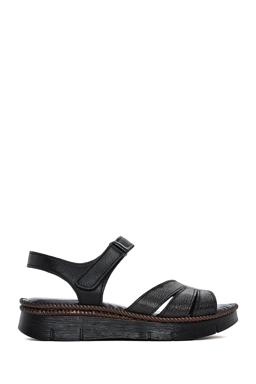 Women's Black Strappy Leather Comfort Sandals 25SFD321114 | Derimod