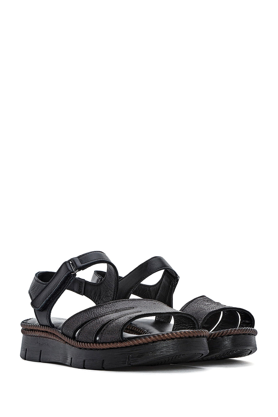 Women's Black Strappy Leather Comfort Sandals