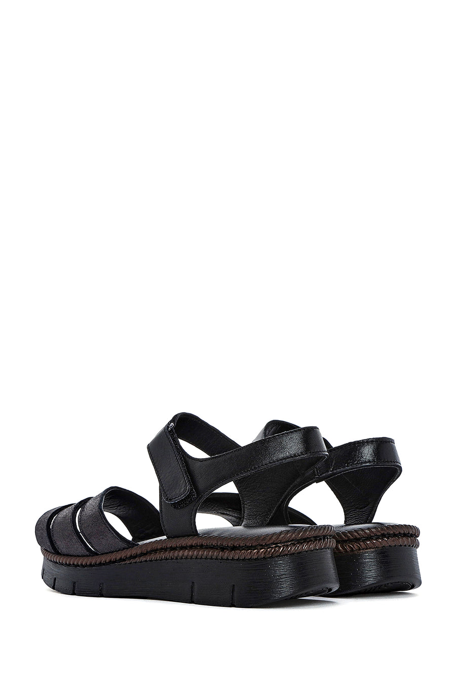 Women's Black Strappy Leather Comfort Sandals