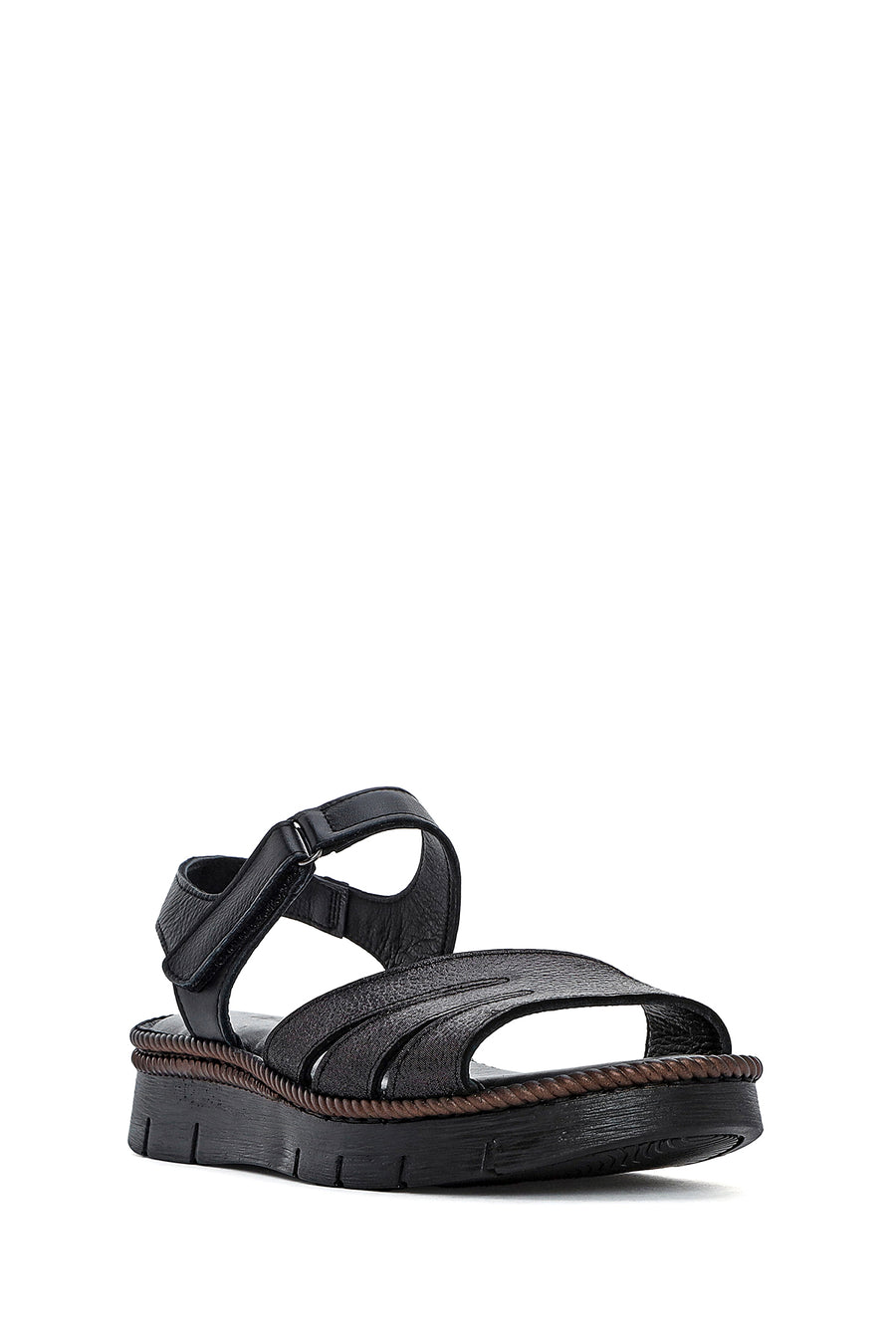 Women's Black Strappy Leather Comfort Sandals