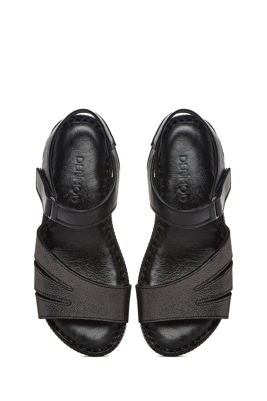 Women's Black Strappy Leather Comfort Sandals